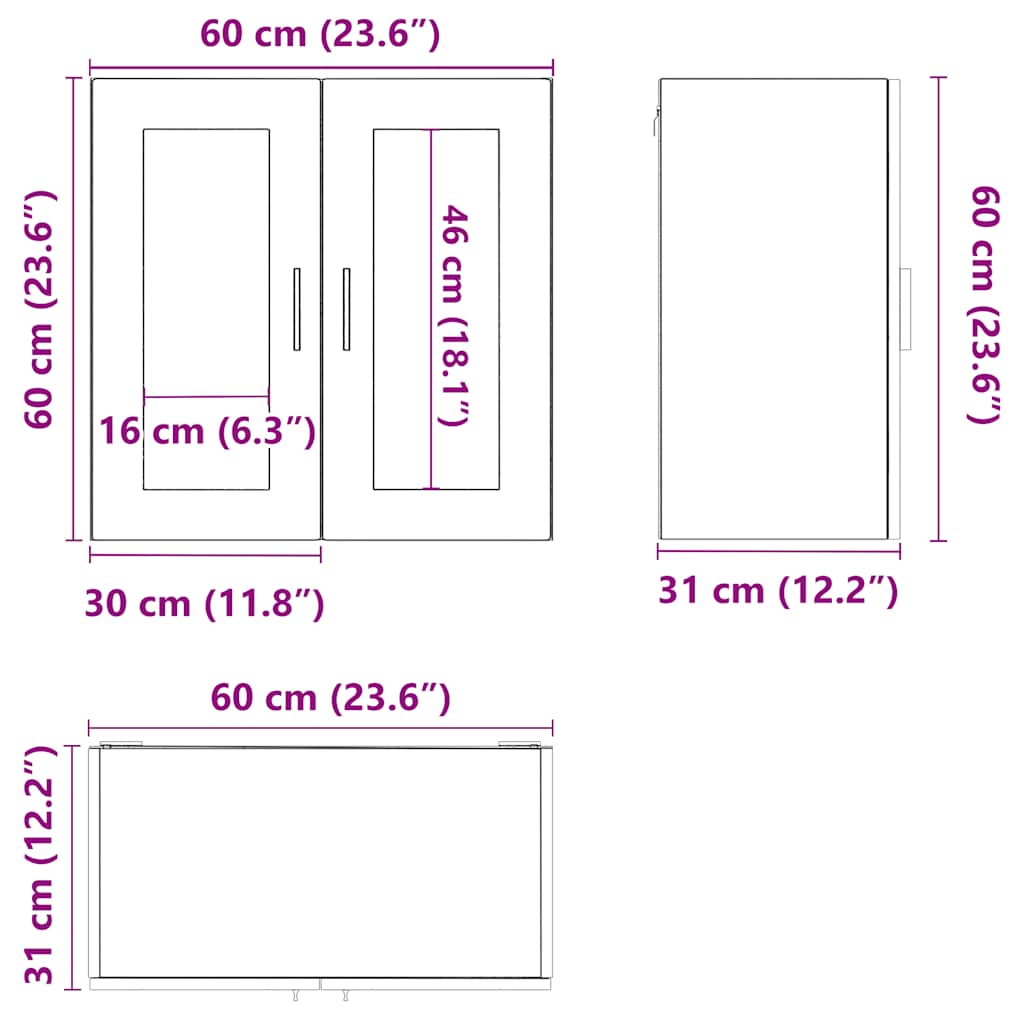 Kitchen Wall Cabinet with Glass Door Porto Concrete Grey